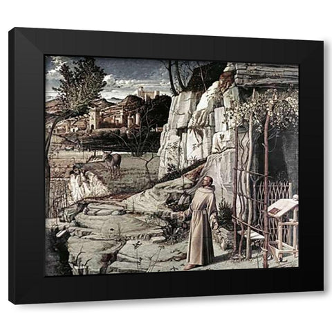 Saint Francis in Ecstasy Black Modern Wood Framed Art Print by Bellini, Giovanni
