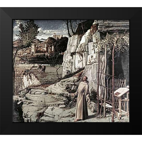 Saint Francis in Ecstasy Black Modern Wood Framed Art Print by Bellini, Giovanni
