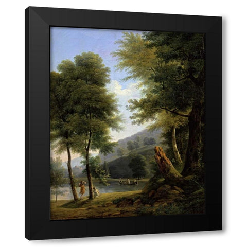 Idyllic Landscape - Paysage Idyllique Black Modern Wood Framed Art Print with Double Matting by Bertin, Francois Edouard