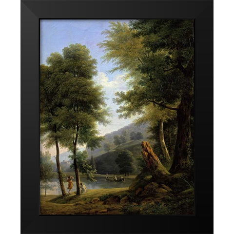 Idyllic Landscape - Paysage Idyllique Black Modern Wood Framed Art Print by Bertin, Francois Edouard