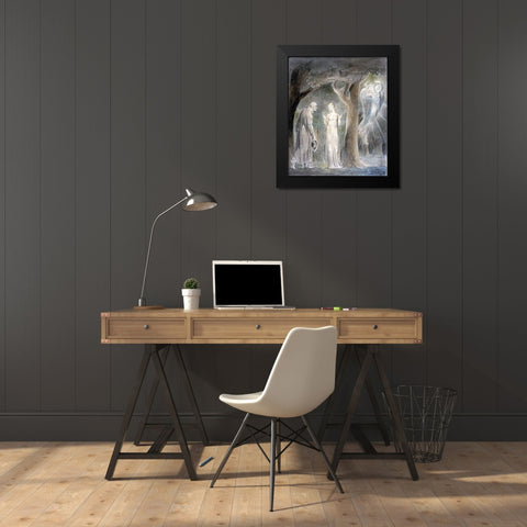 Comus, Disguised as a Rustic, Addresses the Lady in the Wood Black Modern Wood Framed Art Print by Blake, William