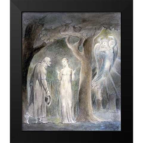 Comus, Disguised as a Rustic, Addresses the Lady in the Wood Black Modern Wood Framed Art Print by Blake, William