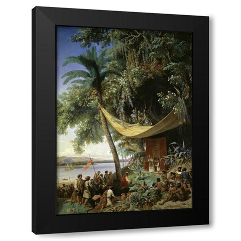 First Mass in America Black Modern Wood Framed Art Print by Blanchard, Henri Pierre Leon