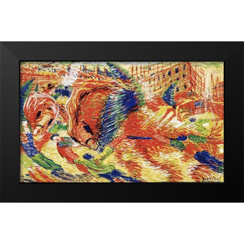 The City Rises Black Modern Wood Framed Art Print by Boccioni, Umberto