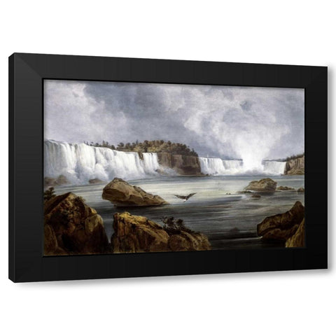 Niagara Falls Illustration in Wied-Neuwied Black Modern Wood Framed Art Print with Double Matting by Bodmer, Karl