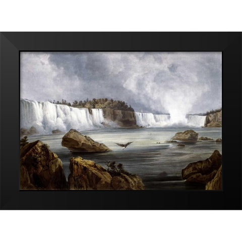 Niagara Falls Illustration in Wied-Neuwied Black Modern Wood Framed Art Print by Bodmer, Karl