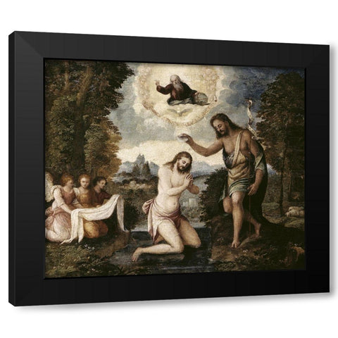 Baptism of Christ Black Modern Wood Framed Art Print by Bordone, Paris