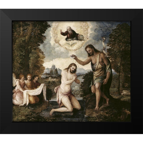 Baptism of Christ Black Modern Wood Framed Art Print by Bordone, Paris