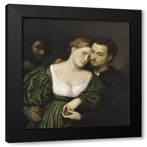 The Venetian Lovers Black Modern Wood Framed Art Print by Bordone, Paris