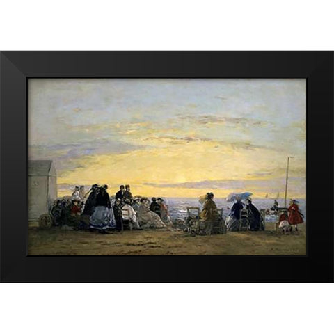 On the Beach, Sunset Black Modern Wood Framed Art Print by Boudin, Eugene