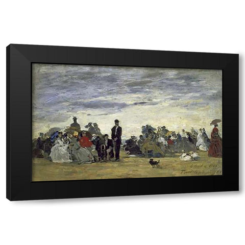The Beach at Trouville Black Modern Wood Framed Art Print by Boudin, Eugene
