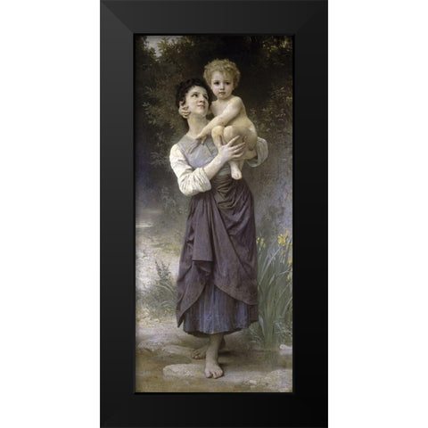 Brother and Sister Black Modern Wood Framed Art Print by Bouguereau, William-Adolphe