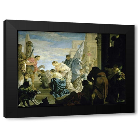 The Meeting of Antony and Cleopatra Black Modern Wood Framed Art Print by Bourdon, Sebastien