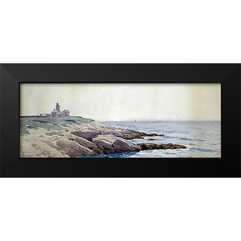 Coastal Landscape with Lighthouse Black Modern Wood Framed Art Print by Bricher, Alfred Thompson