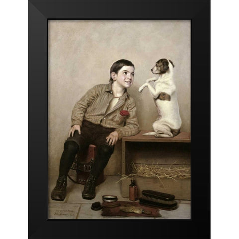 Begging Black Modern Wood Framed Art Print by Brown, John George