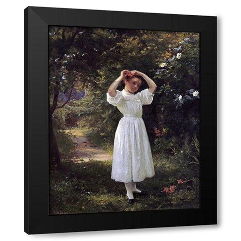 The Flower Girl Black Modern Wood Framed Art Print with Double Matting by Brown, John George