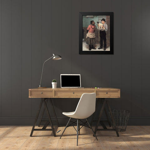 The New Puppy Black Modern Wood Framed Art Print by Brown, John George