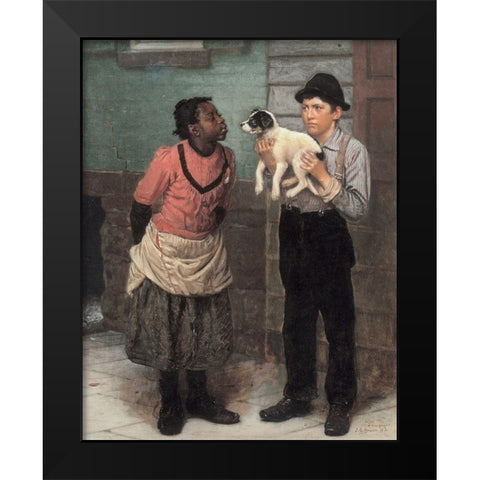 The New Puppy Black Modern Wood Framed Art Print by Brown, John George