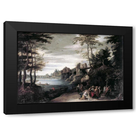 Christ and the Canaanite Woman Black Modern Wood Framed Art Print with Double Matting by Jan Brueghel the Elder