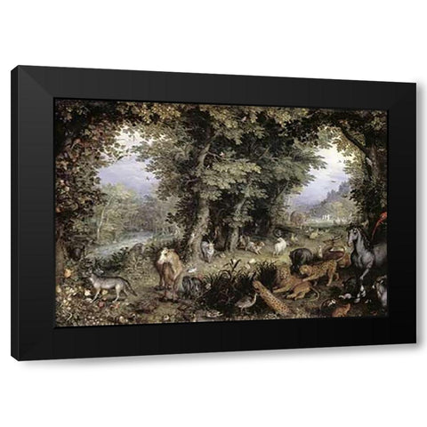 Land of Paradise Black Modern Wood Framed Art Print by Brueghel, Jan