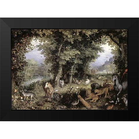 Land of Paradise Black Modern Wood Framed Art Print by Brueghel, Jan