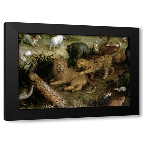 The Land of Paradise - Detail Black Modern Wood Framed Art Print with Double Matting by Jan Brueghel the Elder