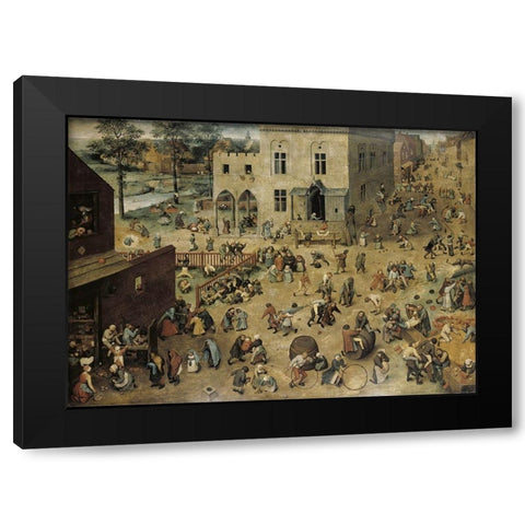Childrens Games Black Modern Wood Framed Art Print with Double Matting by Bruegel the Elder, Pieter