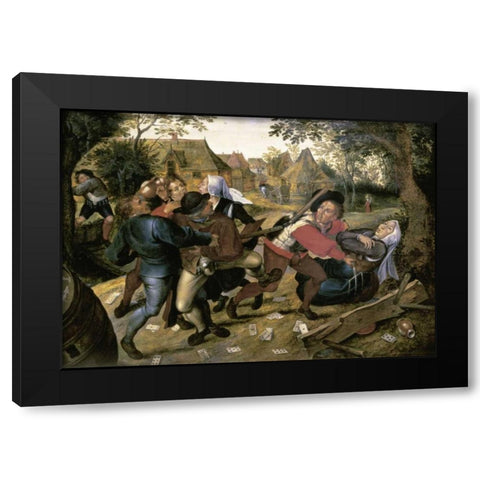 The Card-Players Black Modern Wood Framed Art Print with Double Matting by Bruegel, Pieter the Elder