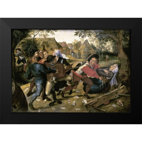 The Card-Players Black Modern Wood Framed Art Print by Bruegel, Pieter the Elder