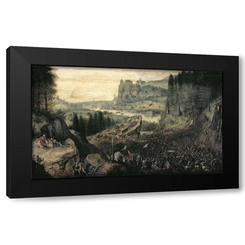The Suicide of Saul Black Modern Wood Framed Art Print with Double Matting by Bruegel the Elder, Pieter