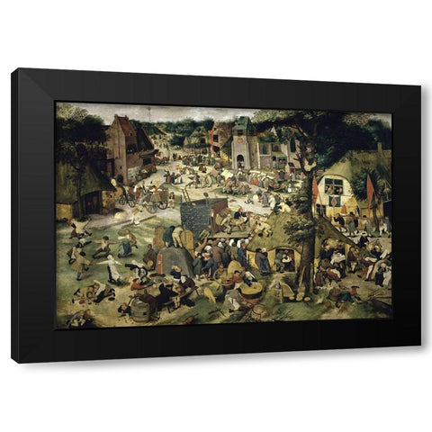 Village Celebration (I) Black Modern Wood Framed Art Print by Bruegel the Elder, Pieter