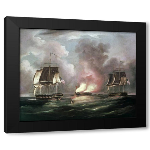Bonne Homme Richard vs. The Serapis Black Modern Wood Framed Art Print by Butterworth, Thomas