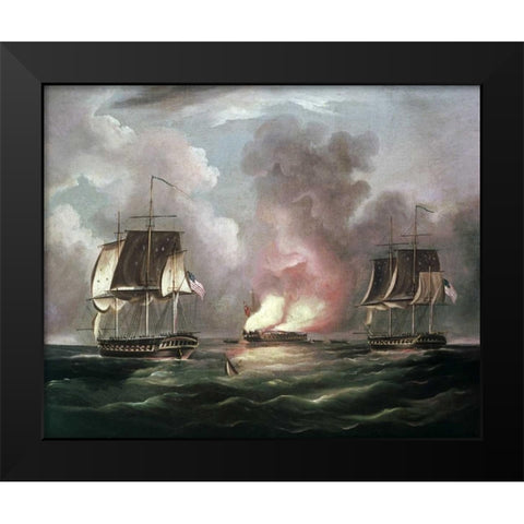Bonne Homme Richard vs. The Serapis Black Modern Wood Framed Art Print by Butterworth, Thomas