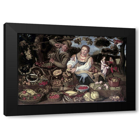 A Fruit Cuisine and Vegetable Cuisine Stall in an Orchard Black Modern Wood Framed Art Print with Double Matting by Campi, Vincenzo
