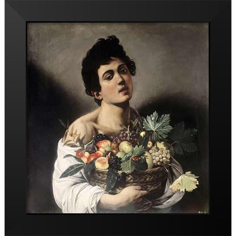 Young Boy with Basketful of Fruit Black Modern Wood Framed Art Print by Caravaggio