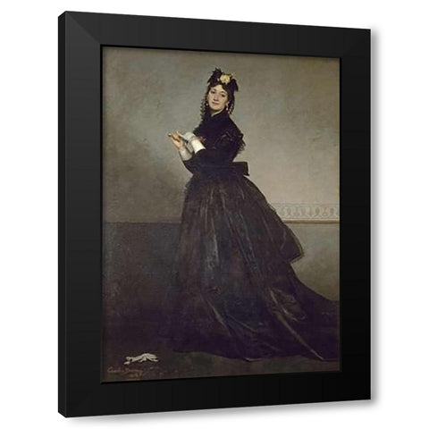 Lady with a Glove Black Modern Wood Framed Art Print by Carolus-Duran, Emile Auguste