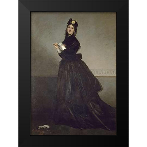 Lady with a Glove Black Modern Wood Framed Art Print by Carolus-Duran, Emile Auguste