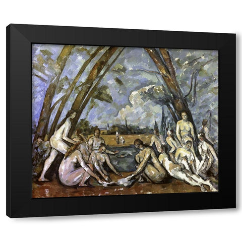 Les Grand Baigneuses #1 Black Modern Wood Framed Art Print by Cezanne, Paul