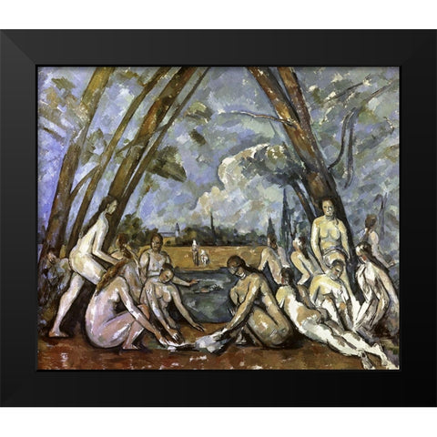 Les Grand Baigneuses #1 Black Modern Wood Framed Art Print by Cezanne, Paul