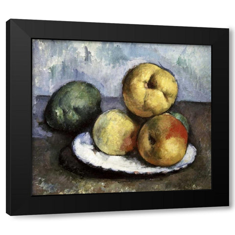 Still Life with Apples and Peaches Black Modern Wood Framed Art Print by Cezanne, Paul