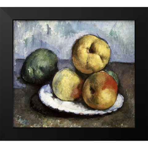 Still Life with Apples and Peaches Black Modern Wood Framed Art Print by Cezanne, Paul