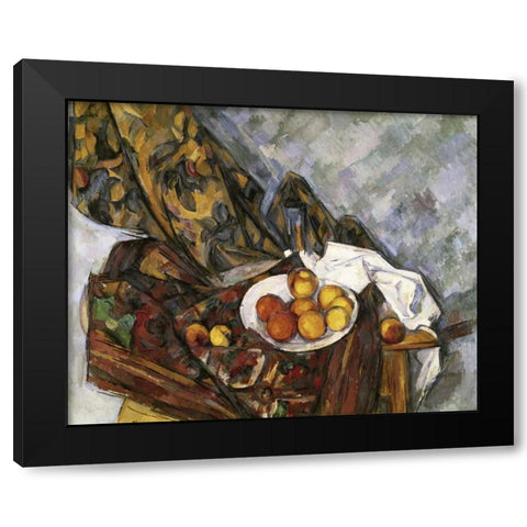 Still Life with Floral Curtain Black Modern Wood Framed Art Print with Double Matting by Cezanne, Paul