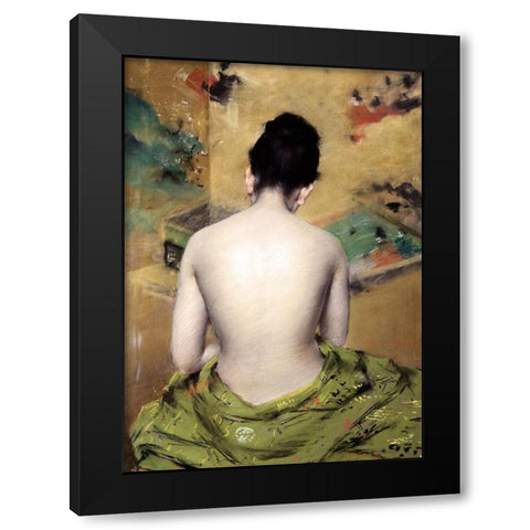 Back of Nude Black Modern Wood Framed Art Print with Double Matting by Chase, William Merritt