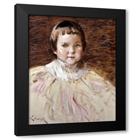 Little Girl Black Modern Wood Framed Art Print with Double Matting by Chase, William Merritt