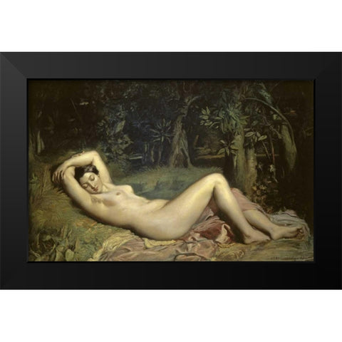 Sleeping Nymph Black Modern Wood Framed Art Print by Chasseriau, Theodore