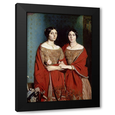 The Two Sisters Black Modern Wood Framed Art Print by Chasseriau, Theodore