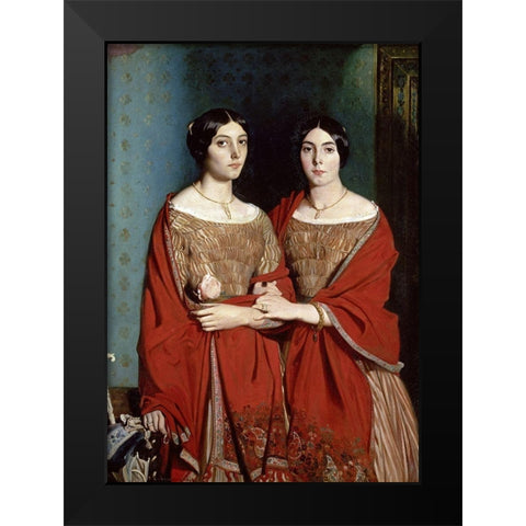 The Two Sisters Black Modern Wood Framed Art Print by Chasseriau, Theodore