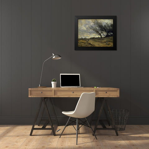 A Gust of Wind Black Modern Wood Framed Art Print by Corot, Jean-Baptiste-Camille