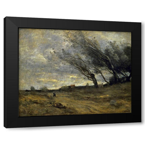 A Gust of Wind Black Modern Wood Framed Art Print with Double Matting by Corot, Jean-Baptiste-Camille