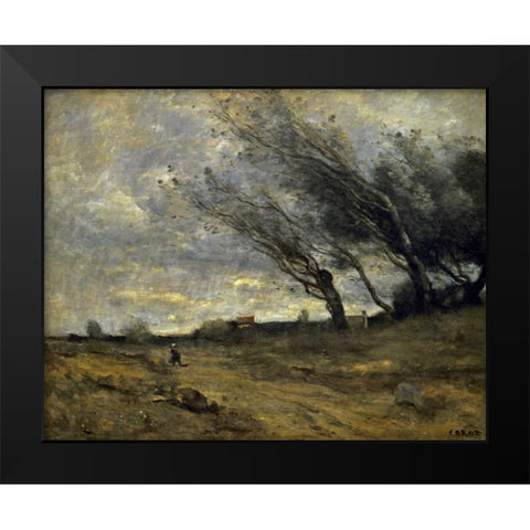 A Gust of Wind Black Modern Wood Framed Art Print by Corot, Jean-Baptiste-Camille
